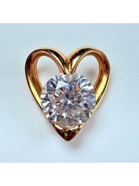 14K Solid Yellow Gold Open Heart 2.25 CT Diamonique CZ Solitaire Charm Pendant